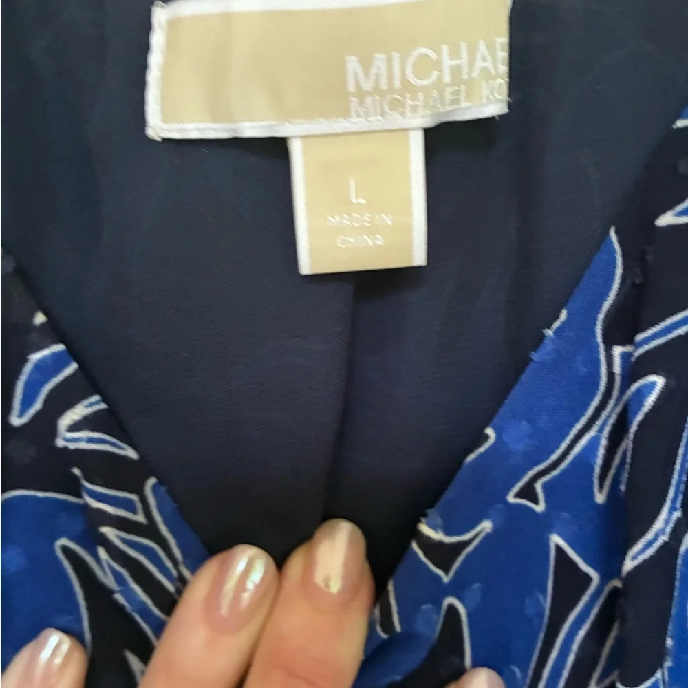 Michael Kors Blue/Black Palm Tree Print‎ Floral Tiered Maxi Dress NWOT Sz. Large